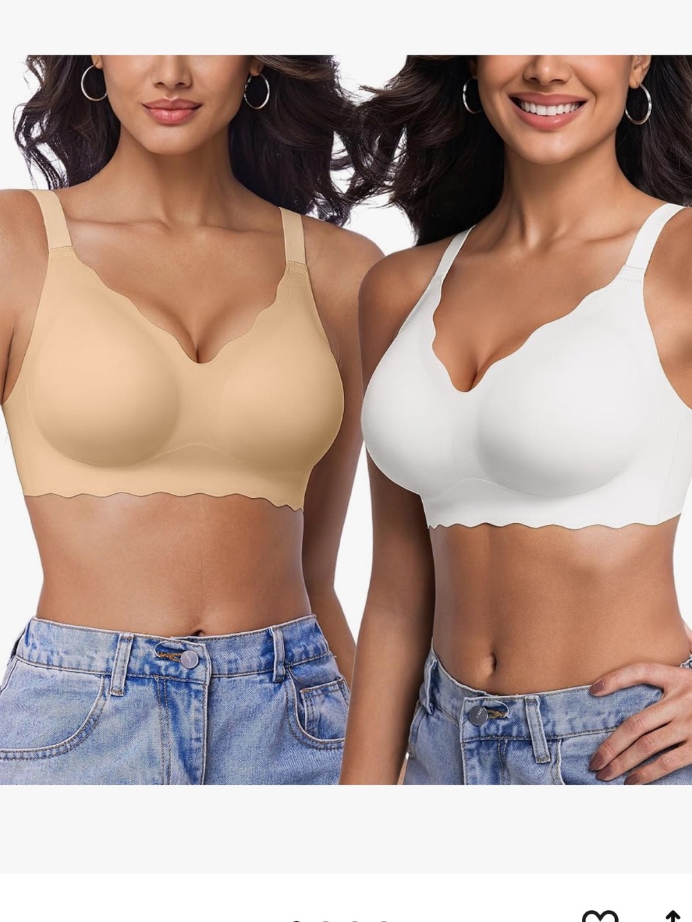 Seamless Scallop-Edge Wireless Bra — White & Nude